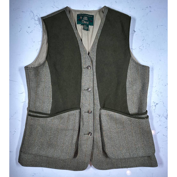 Orvis Waistcoat Hunting Vest - Size LG - Muted Plaid Green Suede Leather - Picture 5 of 5